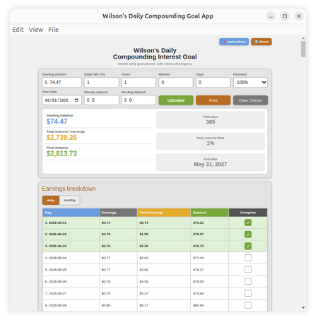 Wilson's Daily Compounder screenshot